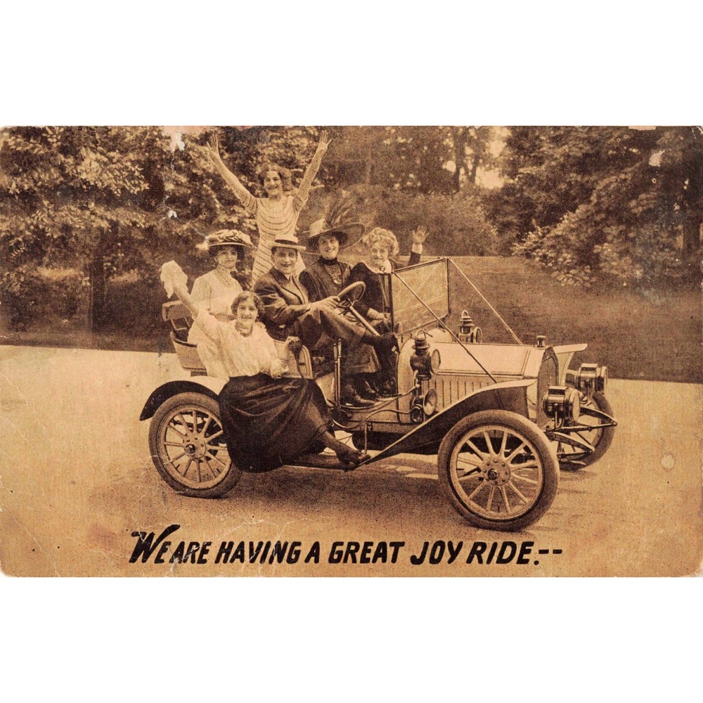 Vintage 1911 Postcard We Are Having A Great Joy Ride Early Automobile Photo - Picture 1 of 2